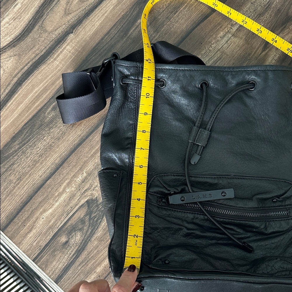 L.A.M.B. Black Leather Bucket Backpack - Picture 11 of 14